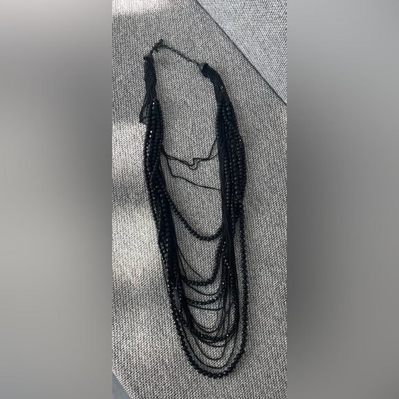 Black Cascading Multi-Layered Necklace - Picture 2 of 16